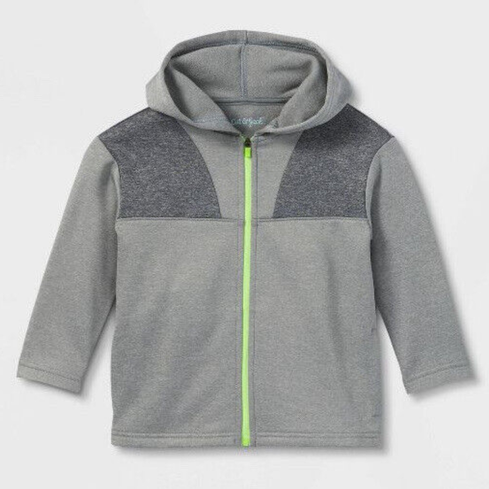 Kids Gray Hoodie with Neon Green Zipper